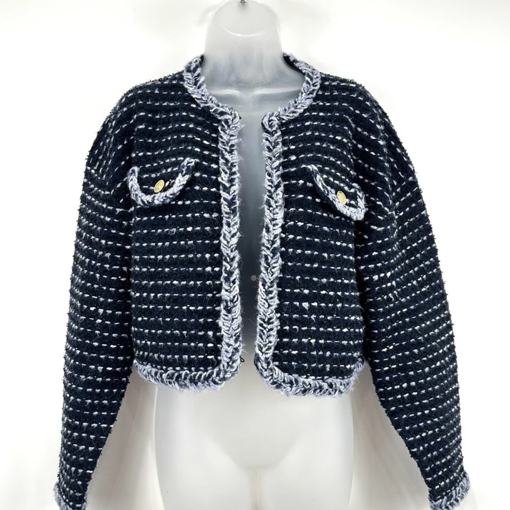 J Crew blue and white sweater blazer